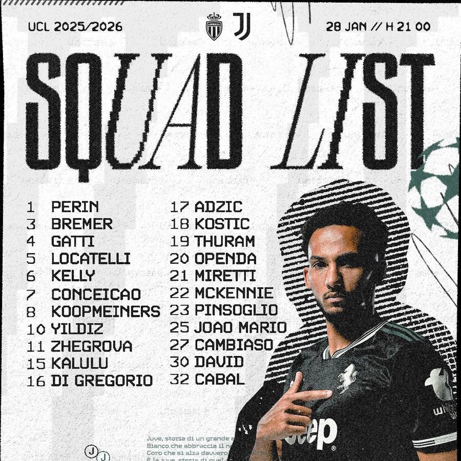 开云登录入口-尤文欧冠末轮客战摩纳哥大名单：伊尔迪兹领衔，戴维在列